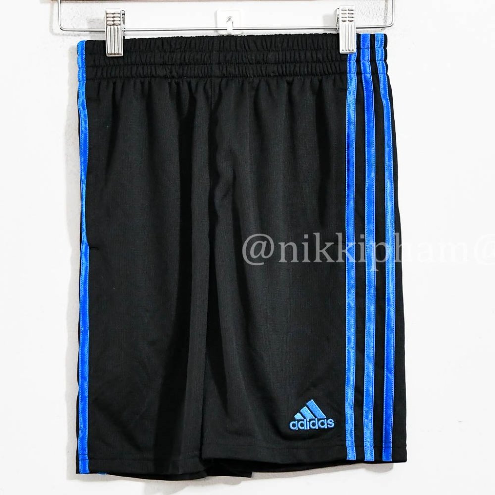 Brand new adidas Youth  active shorts in black ( no tag)/ blue - Picture 3 of 7